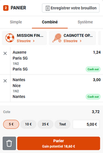 2eme pari du pari combiné et validation du ticket