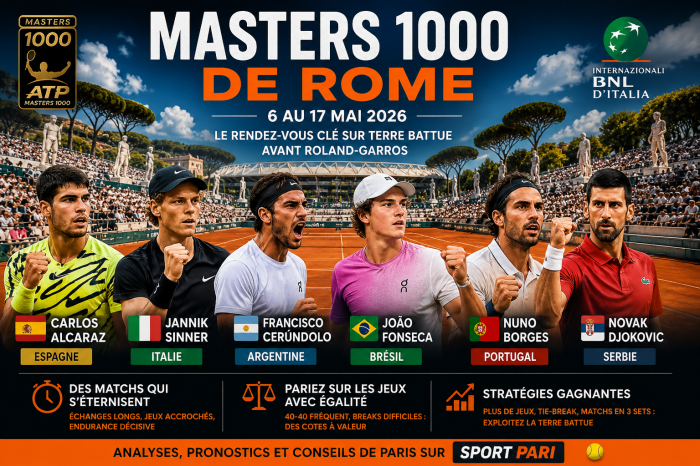 Masters 1000 de Rome : analyse, favoris et stratégies de paris sur terre battue